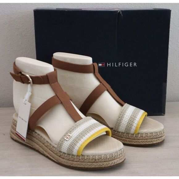 Tommy Hilfiger Women's Sz 8.5 Neutral Crochet Flatform Espadrille Sandals - Picture 1 of 11